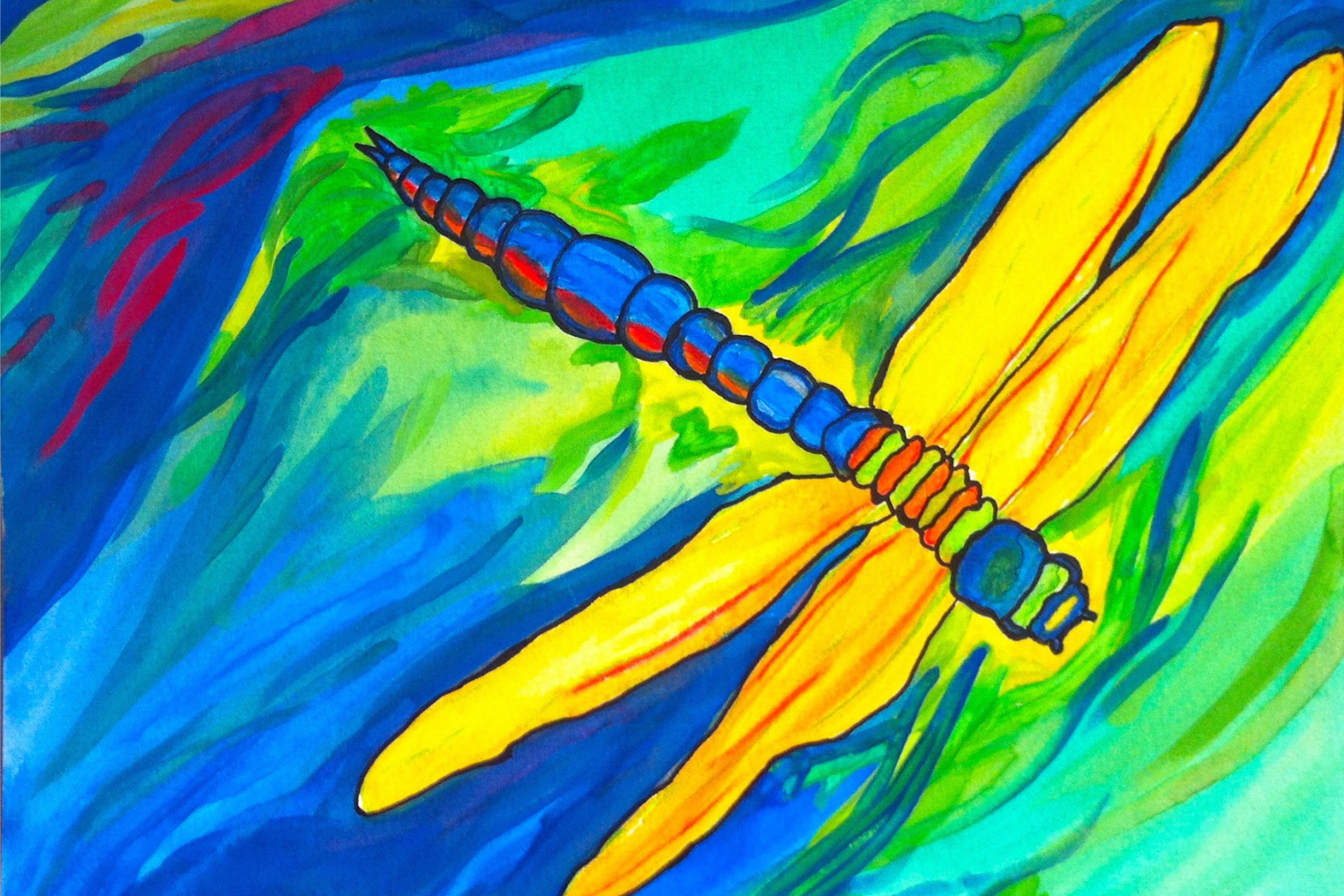Dragon Fly Freedom, Water Colors 6" x 4"